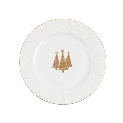 Talerz deserowy reliefowany złote choinki 20 cm