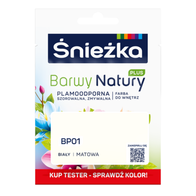 Farba lateksowa Barwy Natury PLUS TESTER biały BP01 25 ml Śnieżka