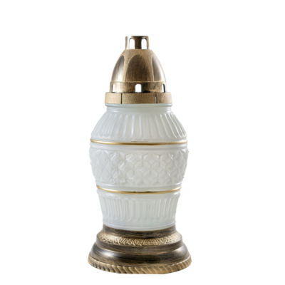 Znicz szklany led Z-503 25 cm biało-złoty