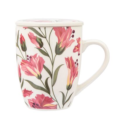 Kubek NBC z zaparzaczem i pokrywką 340 ml w opasce alstromeria