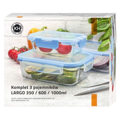 Komplet 3 szklanych pojemników na żywność LARGO 350/600/1000 ml KönigHOFFER
