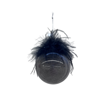 Bombka szklana z piórami 8 cm czarno-szary