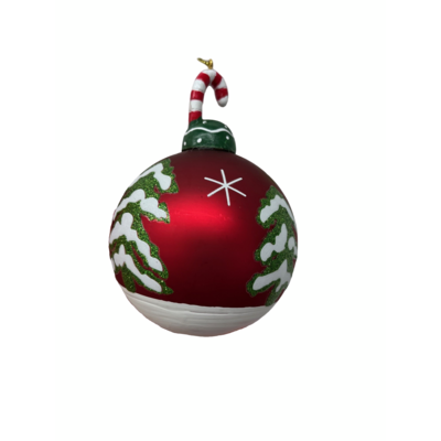 Bombka szklana dekorowana z figurką laska 10 x 8 cm czerwony