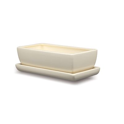 Donica ceramiczna kaktusiarka kwadrat mały z podstawką J1000 29,5 x 13,5 cm ecru