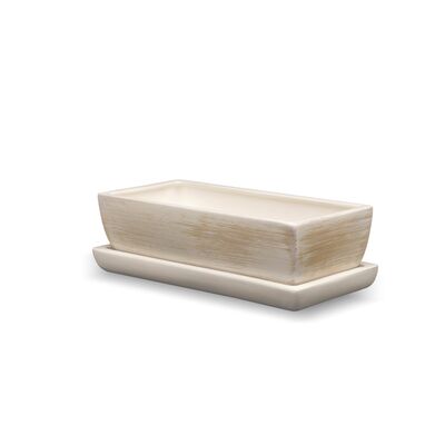 Donica ceramiczna Kaktusiarka Kwadrat Mały z podstawką R0123 29,5 x 13,5 cm beżowy