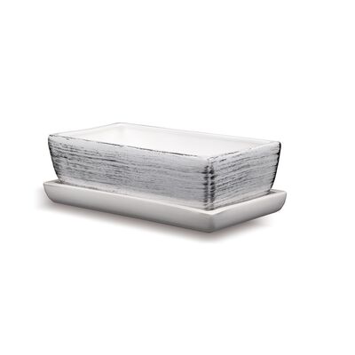 Donica ceramiczna Kaktusiarka Kwadrat Mały z podstawką J1536 29,5 x 13,5 cm biały z czarnym
