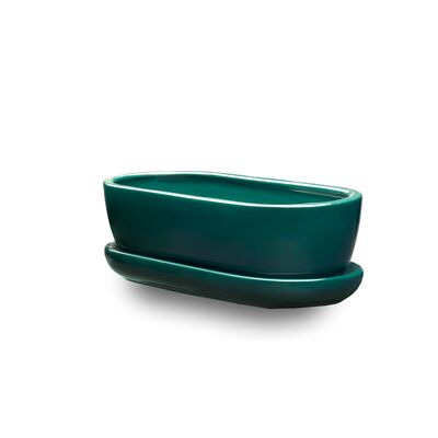 Donica ceramiczna Kaktusiarka 1 z podstawką J3800 27,5 x 12,5 cm zielony