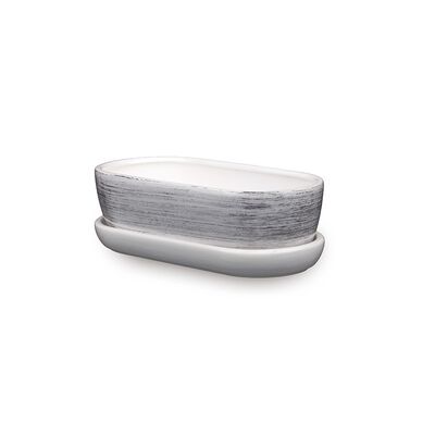 Donica ceramiczna Kaktusiarka 1 z podstawką J1536 27,5 x 12,5 cm biały z czarnym