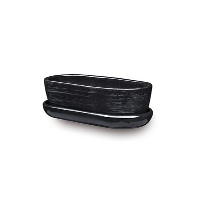 Donica ceramiczna Kaktusiarka 1 z podstawką J1432 27,5 x 12,5 cm czarny ze srebrem