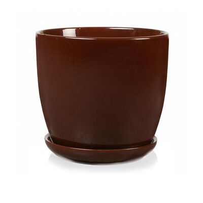 Donica ceramiczna z podstawkiem brązowa 14 cm