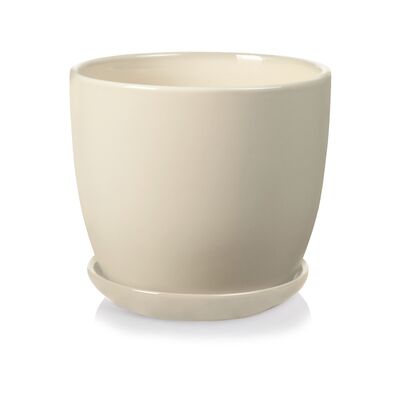 Donica ceramiczna z podstawkiem kremowa 12 cm