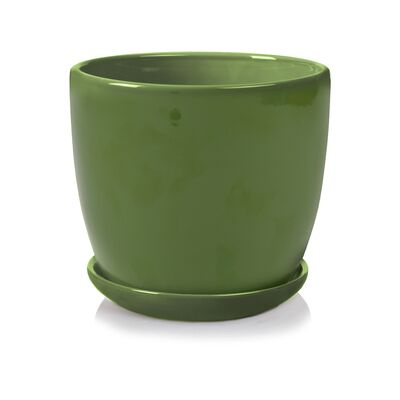 Donica ceramiczna z podstawkiem zielony ciemny 14 cm