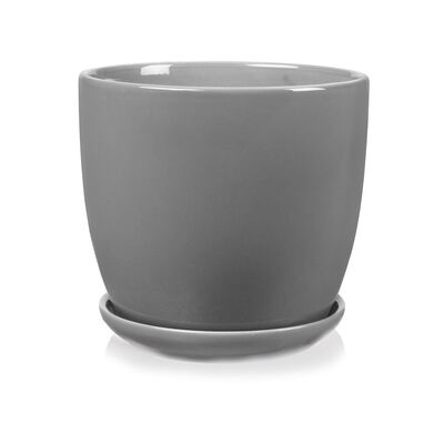 Donica ceramiczna z podstawkiem szara 12 cm