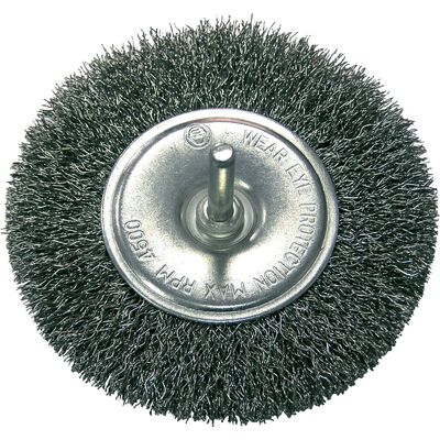 Szczotka tarczowa druciana stal falista fi 100 mm trzpień 6 mm Proline