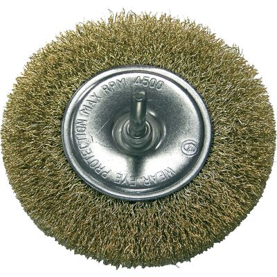 Szczotka tarczowa druciana stalowa mosiądz fi 100 mm trzpień 6 mm Proline