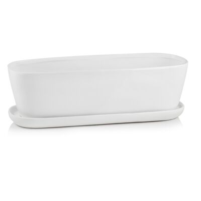 Podłużna donica z podstawkiem biała 9 cm