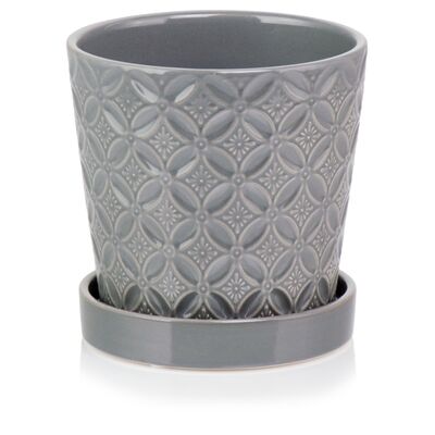 Donica ceramiczna z podstawkiem szara 15 cm