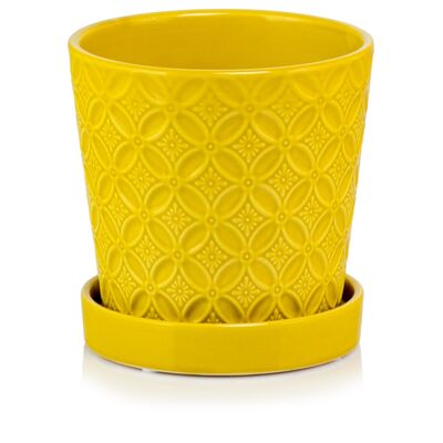 Donica ceramiczna z podstawkiem musztardowa 15 cm