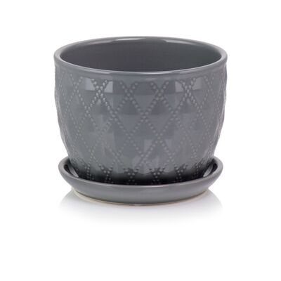 Donica ceramiczna z podstawkiem szara 13 cm