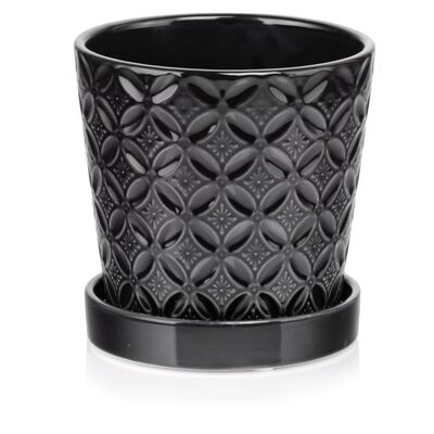 Donica ceramiczna z podstawkiem czarna 15 cm