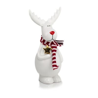 Figurka ceramiczna Renifer 17 cm biały
