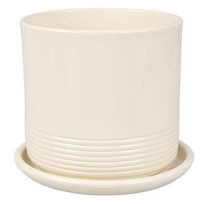 Doniczka cylinder Rille 15 cm + podtstawka kremowy