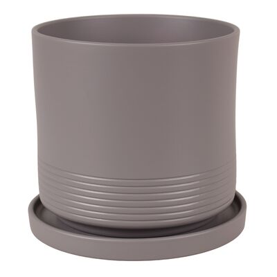 Doniczka cylinder Rille 15 cm + podstawka basaltowy matowy