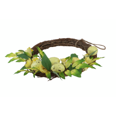 Wianek wielkanocny z jajkami 30 cm żółty
