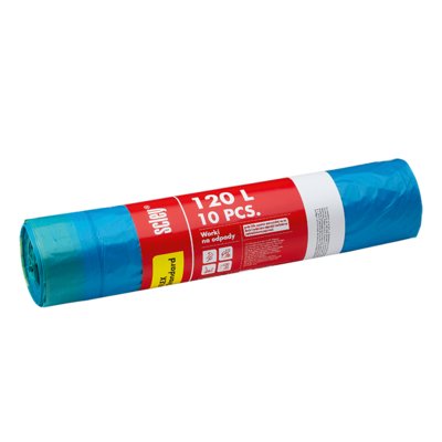 Worki na odpady z taśmą ściągającą Flex Standard niebieskie 120 l grubość 30 μm 10 sztuk Scley
