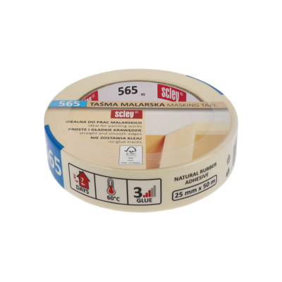 Taśma maskująca seria 565, 25 mm x 50 m biała kauczuk Scley