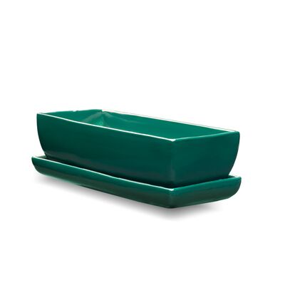 Donica ceramiczna prostokątna z podstawką 13,5 cm zielony