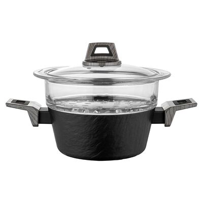 Garnek do gotowania na parze aluminiowy Japandi 20 cm z sitem szklanym 1,9 l