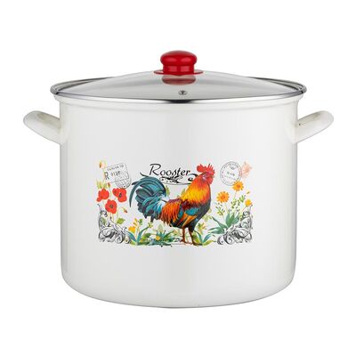 Garnek emaliowany wysoki Kogucik z pokrywką 28 cm 14 l