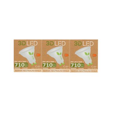Żarówka 3D LED GU10 8 w barwa neutralna 3 sztuki