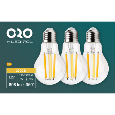 Żarówka LED oro 3 x E27 A60 FL 7 W ww 3 sztuki