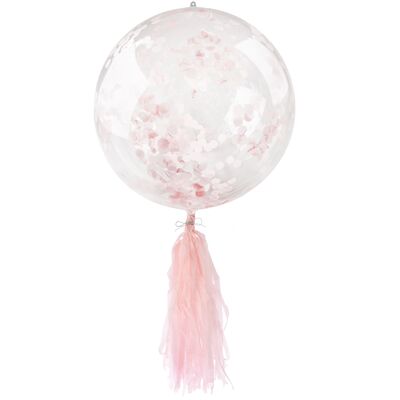 Balon PVC z konfetti i frędzlami 45 cm różowy