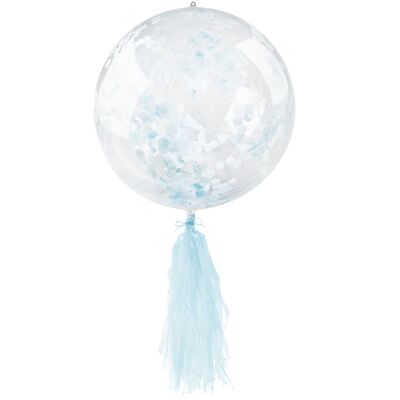 Balon PVC z konfetti i frędzlami 45 cm niebieski