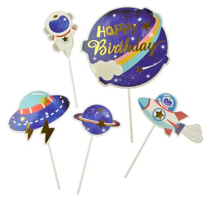 Dekoracja na tort piker Galaxy 5 sztuk
