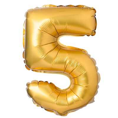 Balon foliowy cyfra 5 matowy złoty