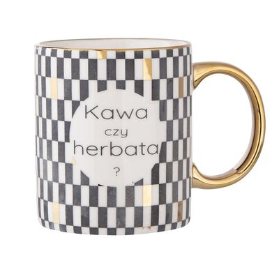 Kubek Gold Dream porcelanowy 250 ml ze złotym uchem Kawa czy herbata czarno-biały