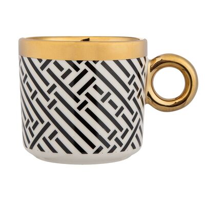 Kubek Gold Dream porcelanowy 350 ml ze złotym uchem dekoracja czarno-biały