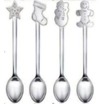 Komplet 4 łyżeczek z ozdobnym bożonarodzeniowym wykończeniem srebrny