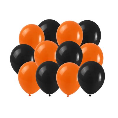 Balon lateksowy czarny / pomarańczowy 24 cm 12 sztuk