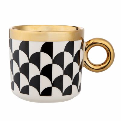 Kubek Gold Dream porcelanowy 350 ml ze złotym uchem dekoracja łuski czarno-biały