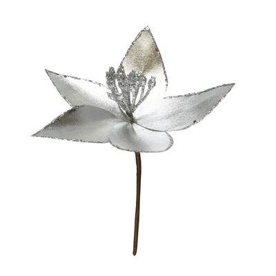 Gwiazda betlejemska brokatowa 21 cm srebrny