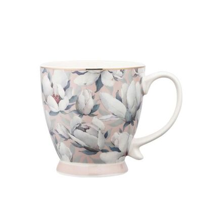 Filiżanka porcelanowa Jumbo na stopce 420 ml kwiatki różowy