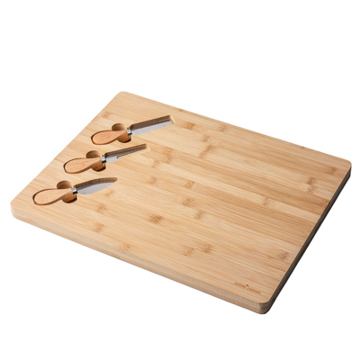 Deska do serwowania serów bambusowa w zestawie 3 noże do serca 39 x 30 x 2 cm