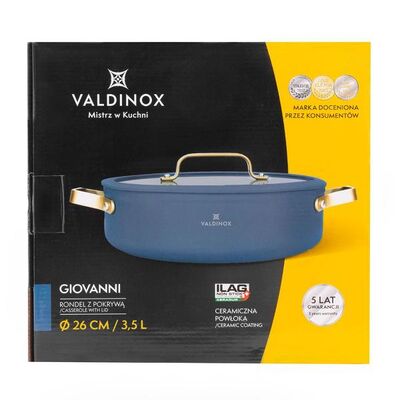 Rondel aluminiowy Giovanni z pokrywką szklaną 30 x 28,5 x 9,5 cm 3,5 l Valdinox srebrno-granatowy