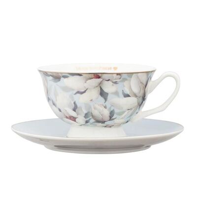 Filiżanka porcelanowa ze spodkiem 220 ml w magnolie błękitny