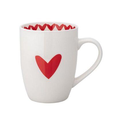 Kubek porcelanowy Serce 340 ml beżowo-czerwony